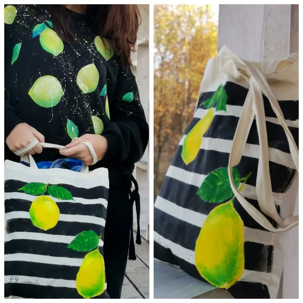 Шопер с росписью лимонов